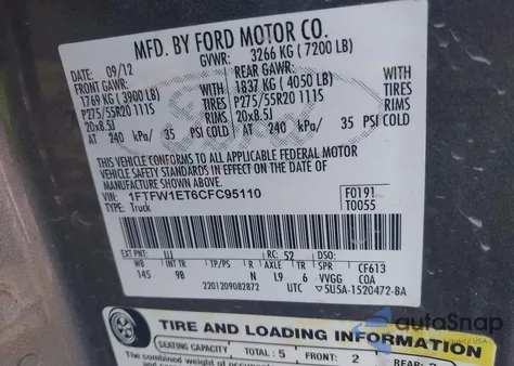 2012 Ford F-150 Platinum from USA, damaged, VIN 1FTFW1ET6CFC95110